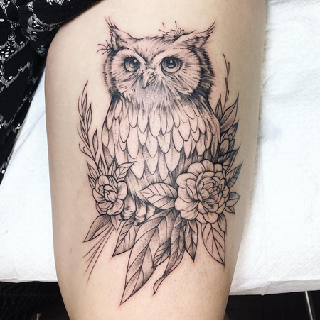 Michael Bales - Owl on Thigh- Instagram @michaelbalesart